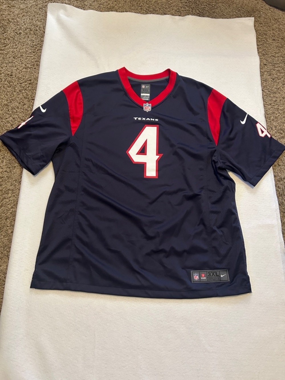 Nike Houston Texans #4 Watson Navy and Red Football Jersey Size 3XL